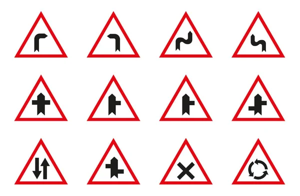 Verkehrszeichen Ein Schild Das Vor Kurven Warnt Verkehrswarnschild Eps — Stockvektor