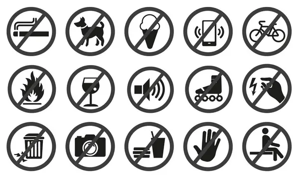 Verbotsschilder Dunkle Zeichen Mit Dunklen Silhouetten Nützliche Und Notwendige Verbotsschilder — Stockvektor