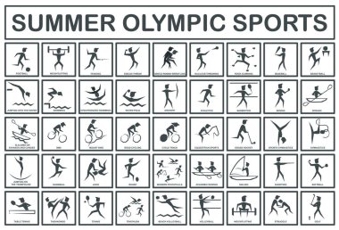 Yaz olimpiyat sporları. Bir takım spor ikonları. Yaz olimpiyatları spor ikonları. EPS 10.