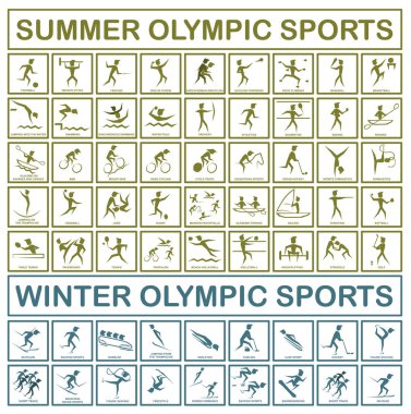 Olimpiyat sporu. Bir takım spor ikonları. Olimpiyat sporlarının her türlüsü. EPS 10.