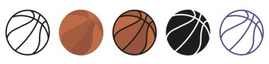 Basketbol topu takımı. Basketbol toplarının vektör görüntüsü. Basketbol farklı stillerde. EPS 10.