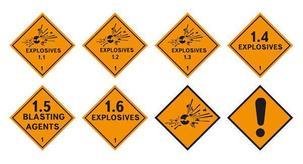 Explosive warning signs. Hazard signs of the 1st class. EPS 10.