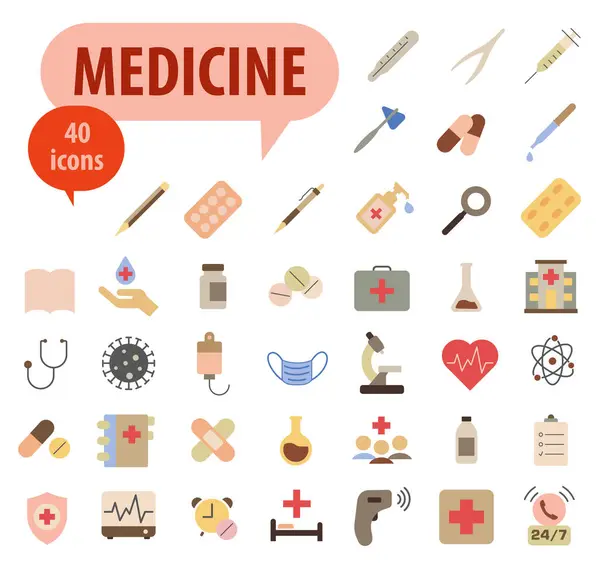 Medizinische Ikonen Farbsymbole Medizinische Service Symbole Gesetzt Moderne Vektorsymbole Isoliert — Stockvektor