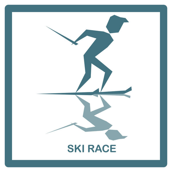 Лыжная гонка. Значок лыжника с тенью. Рисунок для плакатов, дизайна и печати. Лыжная мода. EPS 10.