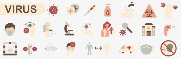 Цветные Иконы Связанные Вирусом Лечением Предотвращение Распространения Вируса Вирус Лечение — стоковый вектор