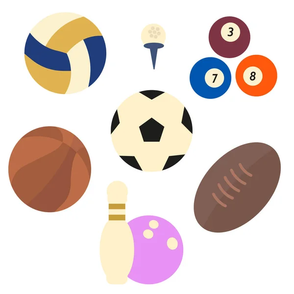 Balles Colorées Pour Divers Événements Sportifs Illustration Vectorielle Plate Ensemble — Image vectorielle