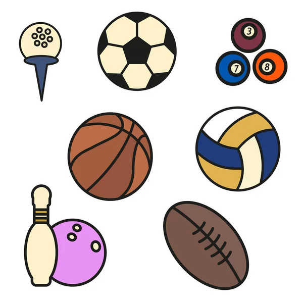 Bolas Coloridas Com Contorno Escuro Para Vários Eventos Esportivos Ilustração — Vetor de Stock