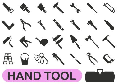 Hand tool. Set of hand tools or tools icons. Dark tool icons. EPS 10. clipart