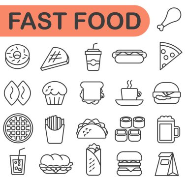 Fast food şablonu. Fast food ikonları. EPS 10.