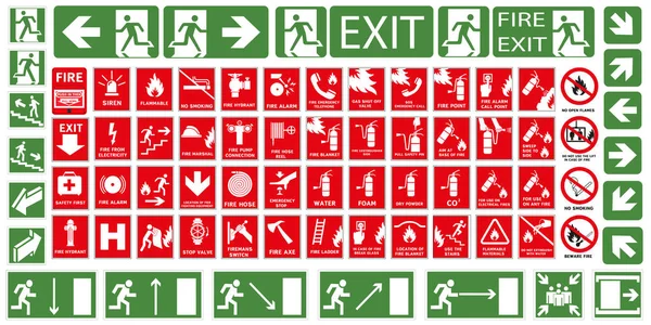 stock vector Signs of action during a fire accident. Fire signs. Fire evacuation signs. EPS 10.