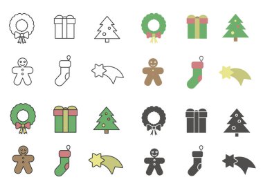 Şenlik nitelikleri koleksiyonu. Kış ikonları. Noel ve Yeni Yıl sembolleri. EPS 10.