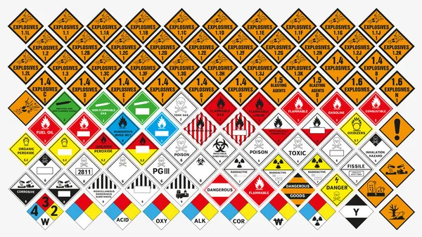 Segni Merci Pericolose Segnale Avvertimento Icone Dei Trasporti Pericolosi Eps Vettoriale Stock