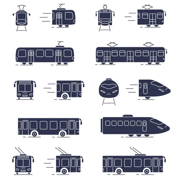 Dark icons of public transport. Public transport. Vector illustration of public transport. EPS 10.