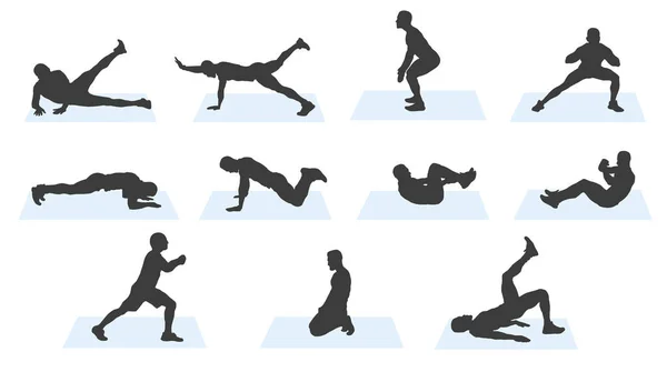 Spor aerobiği. Atletizme bulaşmış adamların siluetleri. Sağlık için spor. EPS 10.