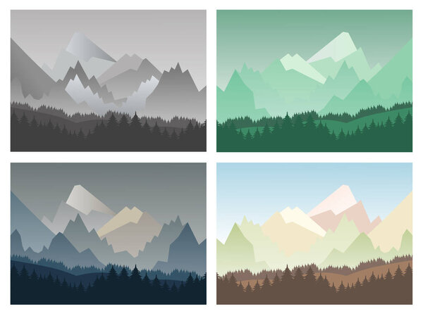 Vector illustration of a beautiful mountain landscape. Panoramic vector illustration of mountain ranges. EPS 10.