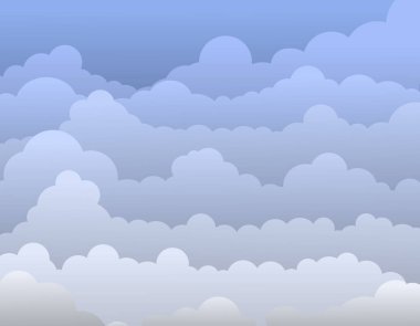 Mavi renkli soyut bulutlar. Gökyüzündeki bulutlar bir eğimle çizilir. Vektör çizimi. EPS 10.