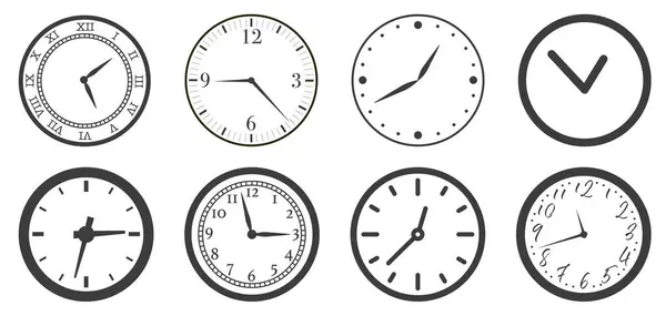 Uhr Uhrensatz Flachen Stil Genauigkeit Und Pünktlichkeit Eps — Stockvektor