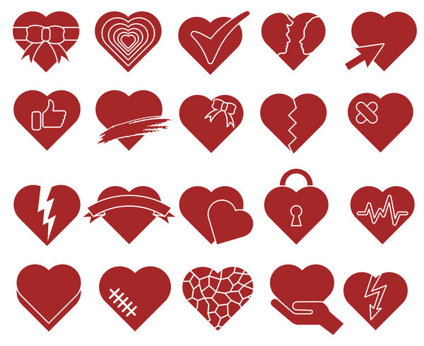 Creative romantic heart symbols of different shapes isolated on white background. EPS 10.