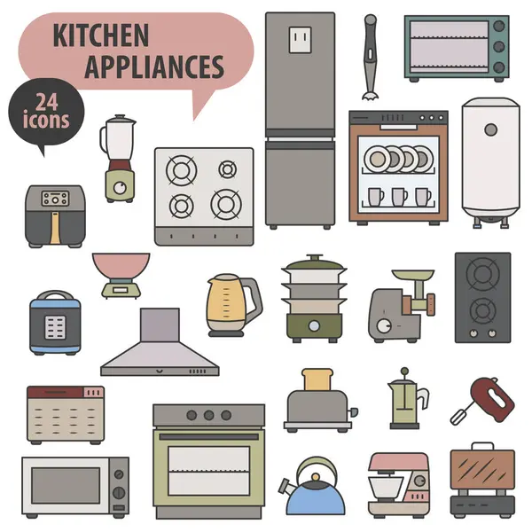 Electrodomésticos Cocina Iconos Color Vectorial Con Trazo Simple Conjunto Electrodomésticos Ilustración de stock