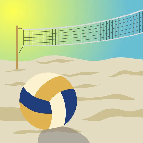 Plaj voleybolu. Voleybol ağının vektör çizimi ve kumun üzerinde bir top. EPS 10.