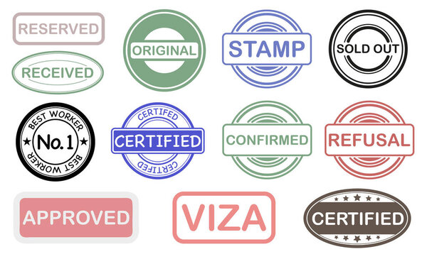 A set of various stamps. Brands Stamps of different colors. Vector illustration. ESP 10.