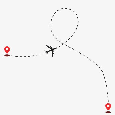 Uçağın rotası başlangıç noktasından, yörüngesinin sonuna kadar noktalanmış. EPS 10