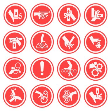 El sakatlanması. Uyarı işaretleri. - Dikkatli ol. El çiğneme. EPS 10.