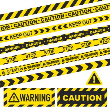 Sarı ve siyah bantlar. Bariyer bantları. Yasak ve tehlikeli yerler için. EPS 10.