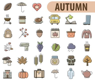 Sonbahar geldi. Sonbahar ikonları. Basit çizimler. Sonbahar tarzı ikonlar. EPS 10.