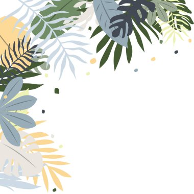 Egzotik orman yapraklı arkaplan çizimleri. Renkli tasarım, yaz arkaplanı ve afiş. EPS 10.