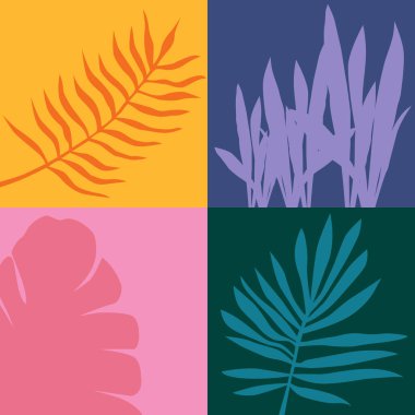 Senin özel tasarımın. Farklı türde egzotik tropik yapraklar. Renklendirme arka planında izole edilmiş resimler. ESP 10.