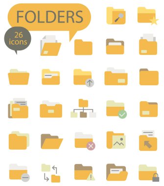 Dizinlerle ilgili basit simgeler kümesi. Bilgisayar klasörlerinin renkli simgeleri. EPS 10.