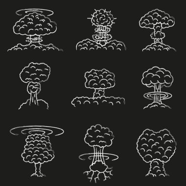 Patlama dalgası. Sanatsal fırça darbesiyle nükleer patlama. Atomik patlamadan sonra mantar dalgası. EPS 10.