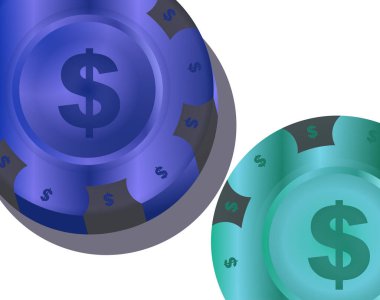 Kraliyet oyununda para ödülü. Kumarda başarının sembolü. 3 boyutlu altın poker fişi. EPS 10.