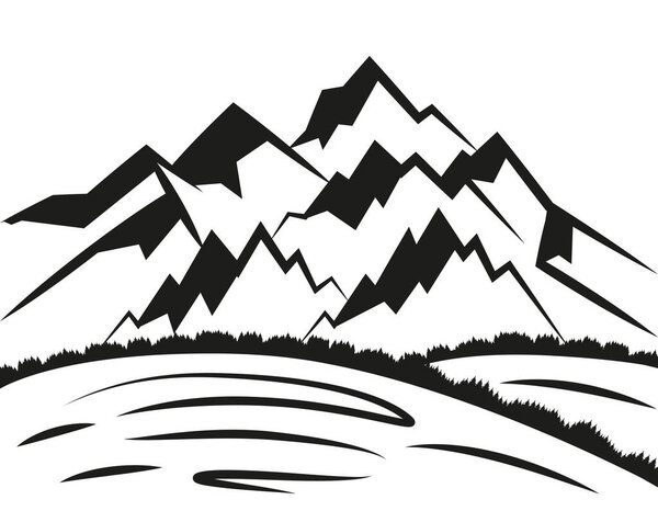 Monochrome mountain landscape in the style of minimalism. For use in the design of logos, posters. EPS 10.