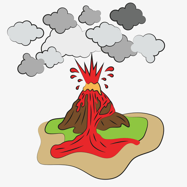 Volcano eruption - colorful illustration with lava. For educational materials, presentations on geography, nature or disasters. EPS 10.