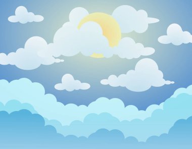 Güneşin soyut arkaplanı bulutlara karşı bir eğimle. Çılgın güneşin parlak arkaplanı. EPS 10.