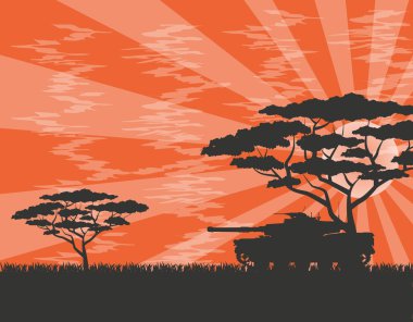 Soyut gün batımı. Gün batımında tank. Günbatımı arka planı. EPS 10.