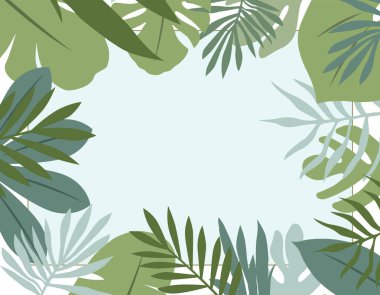 Egzotik yapraklı bir arka plan tasviri. Yaprak çerçevesi. Egzotik arka plan tasarımı. EPS 10.