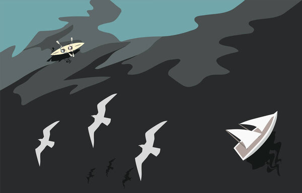 Vacation travel concept. Top view of the sea. Ocean waves along the coast. EPS 10.