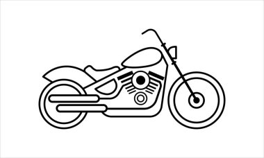 Cruiser Motorsiklet simgesi, beyaz arkaplan ile minimalist sembol ana hat biçimi