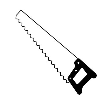 Siyah ve Beyaz testereli tasarım resimleme simgesi izole edilmiş beyaz arkaplan