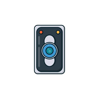 Basit kamera simgesi tam renkli, beyaz renkle izole edilmiş şirin çizgi film tasarım biçimi