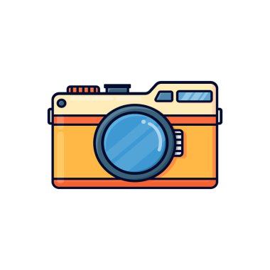 Basit kamera simgesi tam renkli, beyaz renkle izole edilmiş şirin çizgi film tasarım biçimi