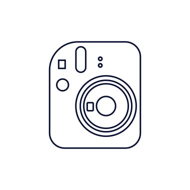 Basit kamera simgesi çizgi sanatı siyah düz biçim beyaz renk ile izole