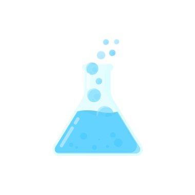 Düz Tasarım Erlenmayer nesne laboratuar basit bilim logosu, Modelleştirilmiş, temiz ve minimalist bir tasarım düşünün