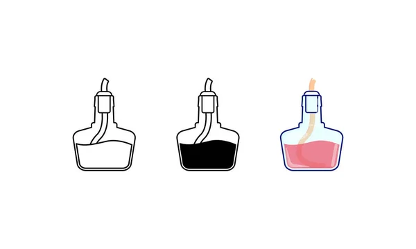 Multistyle Icon Alcohol Burner Bottle Science Silhouette Outline Colorful Flat — Stock Vector