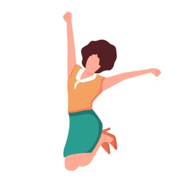 İnsanların gökyüzünde yüksek atlama, mavi, turuncu ve yeşil renkler, erkek ve kadın mutluluğu, mezuniyet için element tasarımı veya yeni şirket için başarı veya başlangıç, yaşam tarzı, neşeli,