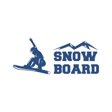 Winter Sports logosu eski moda tasarım stili, Kayak Kulübü etiketi, Snowboard logosu, hokey logosu, siyah beyaz renk, mavi beyaz renk, Vintage kaşif rozeti. Açık hava macera logosu tasarımı.
