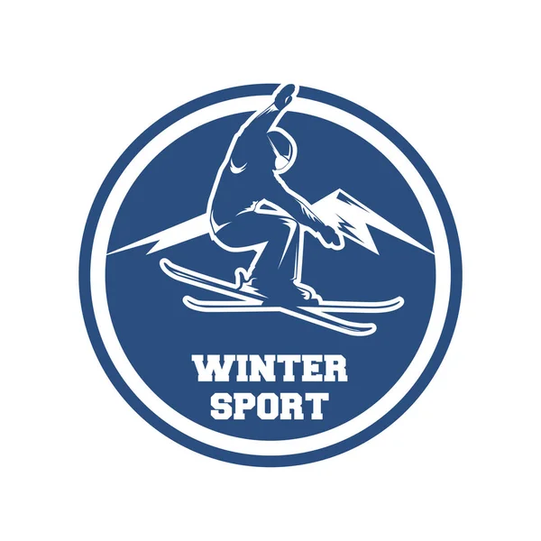 Winter Sports logo old school retro design style, Ski Club Label, Snowboard logo, Hockey logo, black and white color, blue and white color, Vintage explorer badge. Outdoor adventure logo design.
